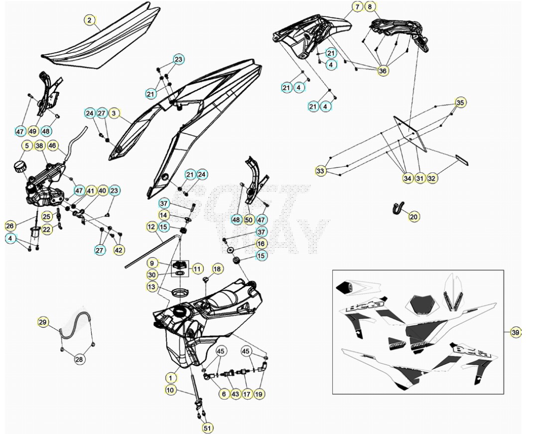 CARENAGES ARRIERE DU No SERIE 0200656 A 0299999 pour BETA XTRAINER MY17