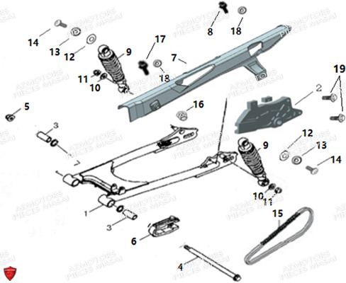 BRAS_OSCILLANT-SUSPENSION_ARRIERE MASAI Pièces Moto MASAI Origine BLACKCAFE 125cc