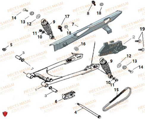 Bras Oscillant Suspension Arriere MASAI Pièces Moto BLACK CAFE 125 E4
