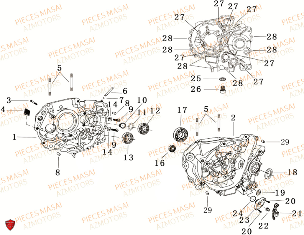 Carters Moteur MASAI Pièces Moto BLACK CAFE 125 E4