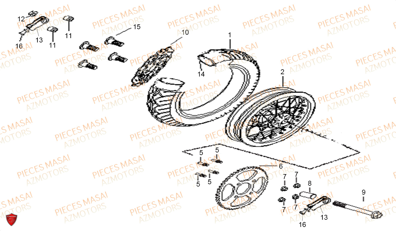 Roue Arriere MASAI Pièces Moto BLACK CAFE 125 E4