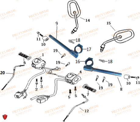 Guidon MASAI Pièces Moto BLACK CAFE 50cc