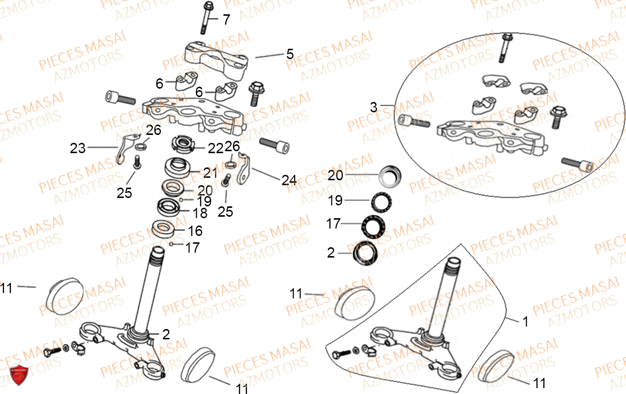 COLONNE_DE_DIRECTION MASAI Pièces Moto Black Rod 125cc