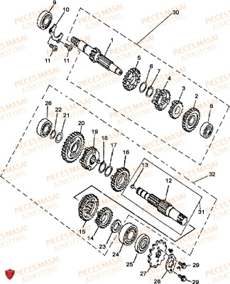 Arbres Primaire Et Secondaire MASAI Pièces Moto BLACK ROD 125cc II