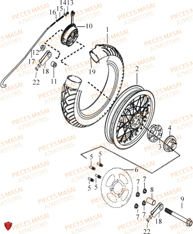 Roue Arriere MASAI Pièces Moto BLACK ROD 125cc II