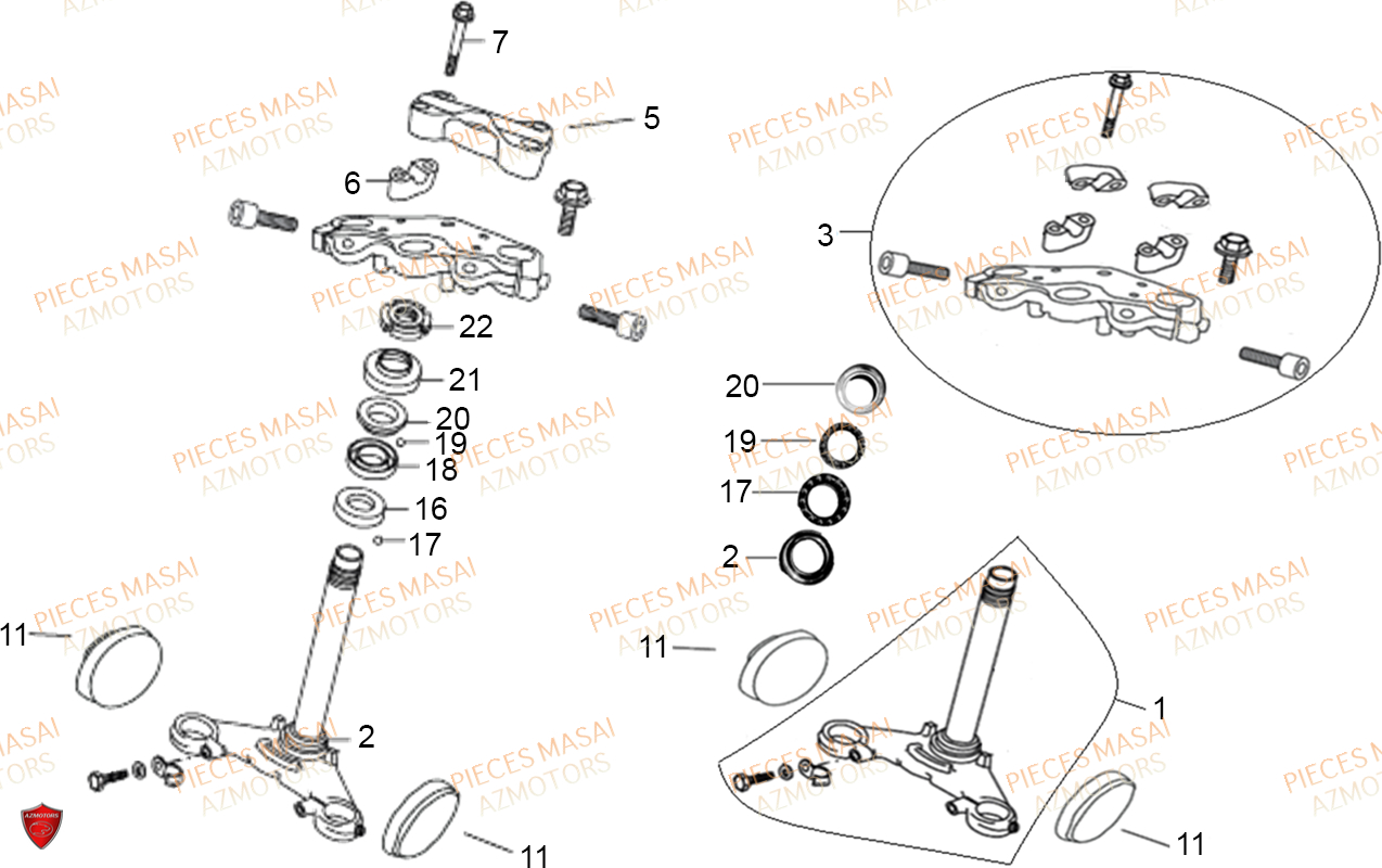 Colonne De Direction AZMOTORS Pièces Moto BLACK ROD 50cc