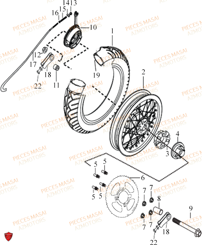 Roue Arriere AZMOTORS Pièces Moto BLACK ROD 50cc