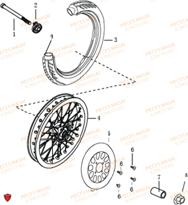 Roue Avant MASAI Pièces Moto BLACK ROD 50cc