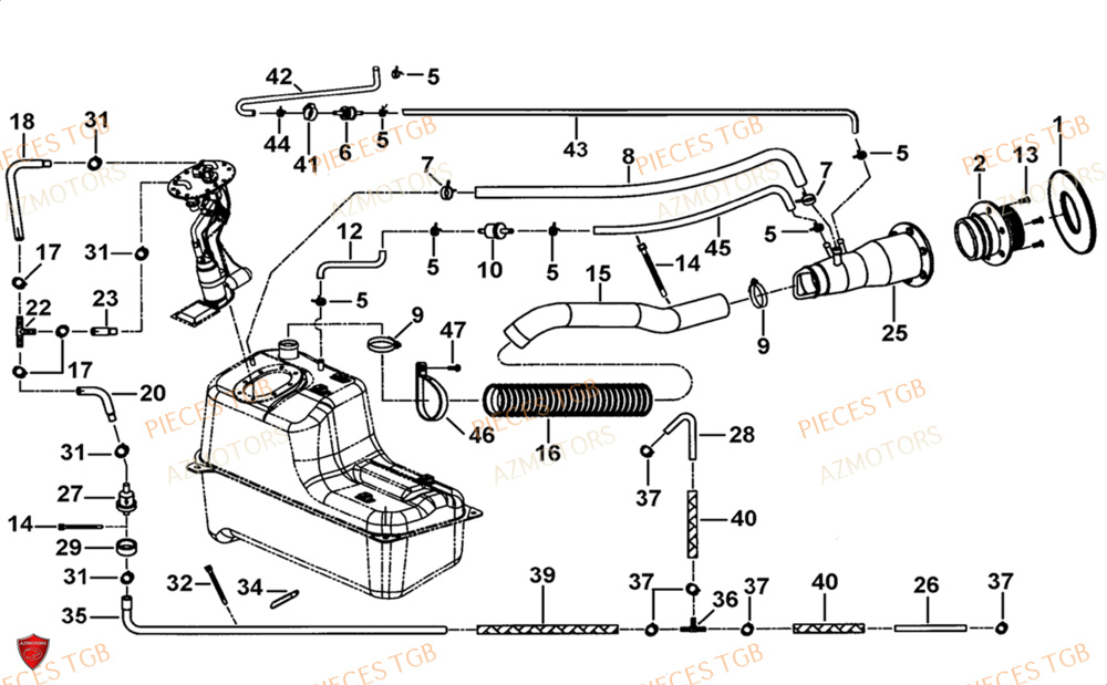 Equipement Du Reservoir AZMOTORS Pieces TGB BLADE 1000 LTX 2026 (No Serie RFCETTTBJ.. Type: ETT-JJ)