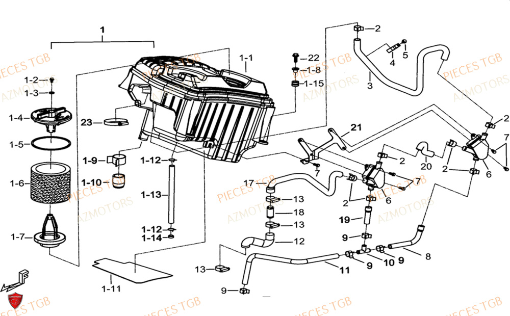 Filtre A Air AZMOTORS Pieces TGB BLADE 1000 LTX 2026 (No Serie RFCETTTBJ.. Type: ETT-JJ)