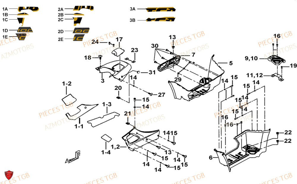 Marche Pied AZMOTORS Pieces TGB BLADE 1000 LTX 2026 (No Serie RFCETTTBJ.. Type: ETT-JJ)