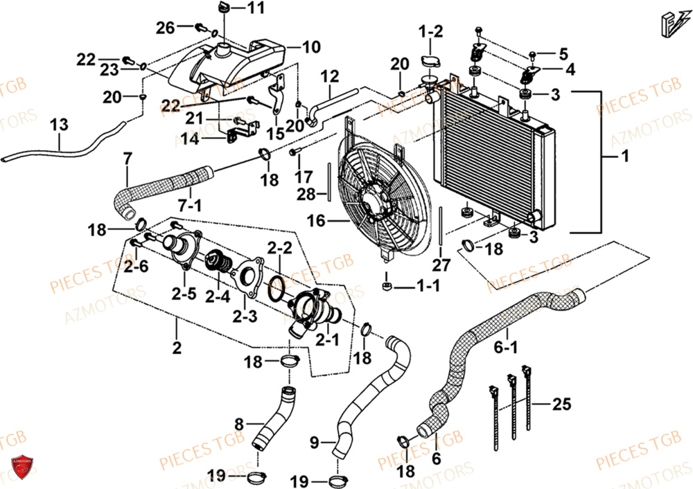 Refroidissement AZMOTORS Pieces TGB BLADE 1000 LTX 2026 (No Serie RFCETTTBJ.. Type: ETT-JJ)