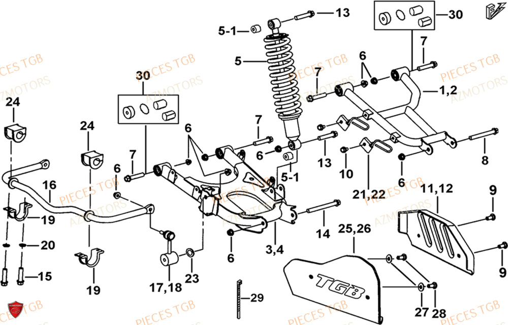 Suspension Arriere AZMOTORS Pieces TGB BLADE 1000 LTX 2026 (No Serie RFCETTTBJ.. Type: ETT-JJ)
