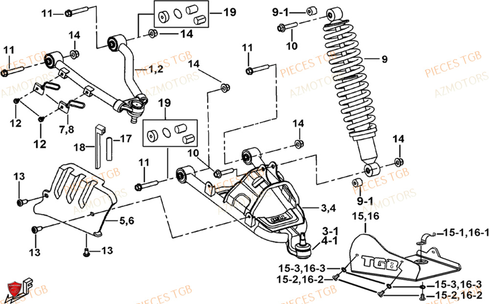 Suspension Avant AZMOTORS Pieces TGB BLADE 1000 LTX 2026 (No Serie RFCETTTBJ.. Type: ETT-JJ)