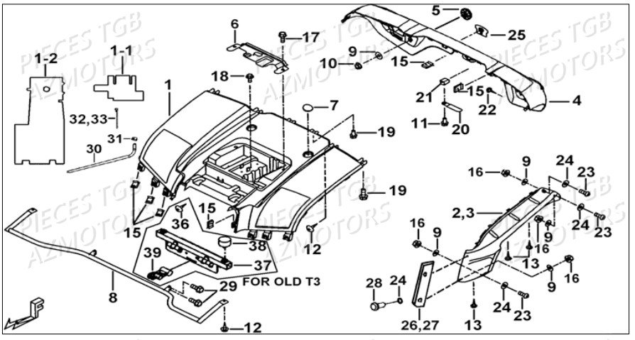 Carrosserie Arriere TGB Pieces TGB BLADE 500 SL EFI (No Serie RFCFTGTBB...Type: FTG-HDE)