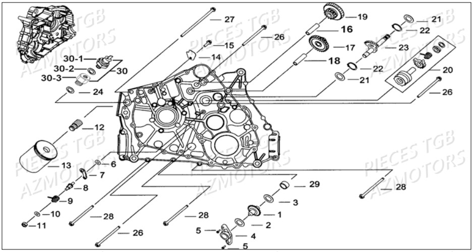 Carter Moteur Gauche 1 TGB Pieces TGB BLADE 500 SL EFI (No Serie RFCFTGTBB...Type: FTG-HDE)