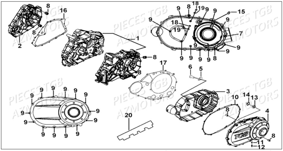 Carter Moteur TGB Pieces TGB BLADE 500 SL EFI (No Serie RFCFTGTBB...Type: FTG-HDE)