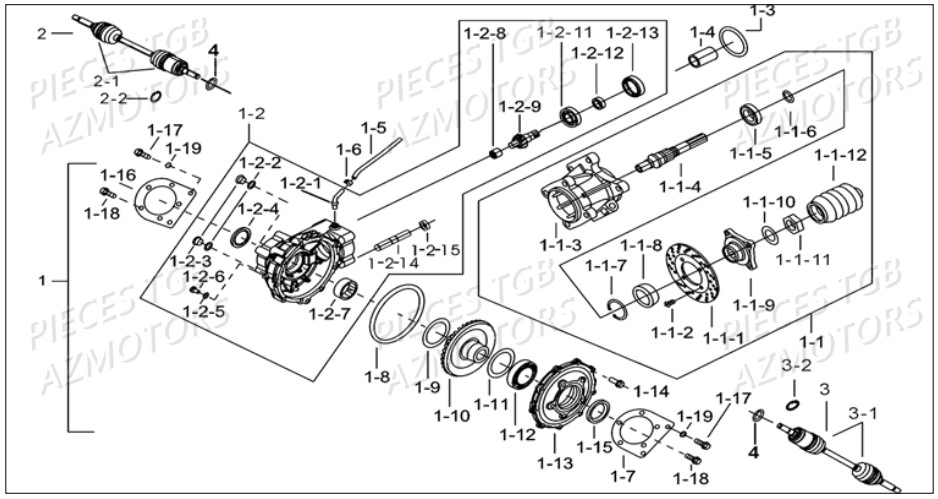 Ensemble Differentiel Arriere TGB Pieces TGB BLADE 500 SL EFI (No Serie RFCFTGTBB...Type: FTG-HDE)