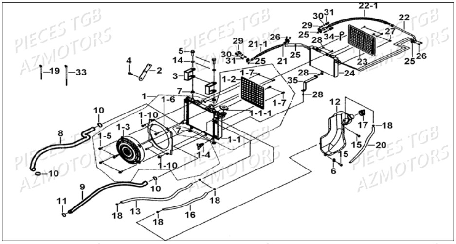 Ensemble Refroidissement TGB Pieces TGB BLADE 500 SL EFI (No Serie RFCFTGTBB...Type: FTG-HDE)