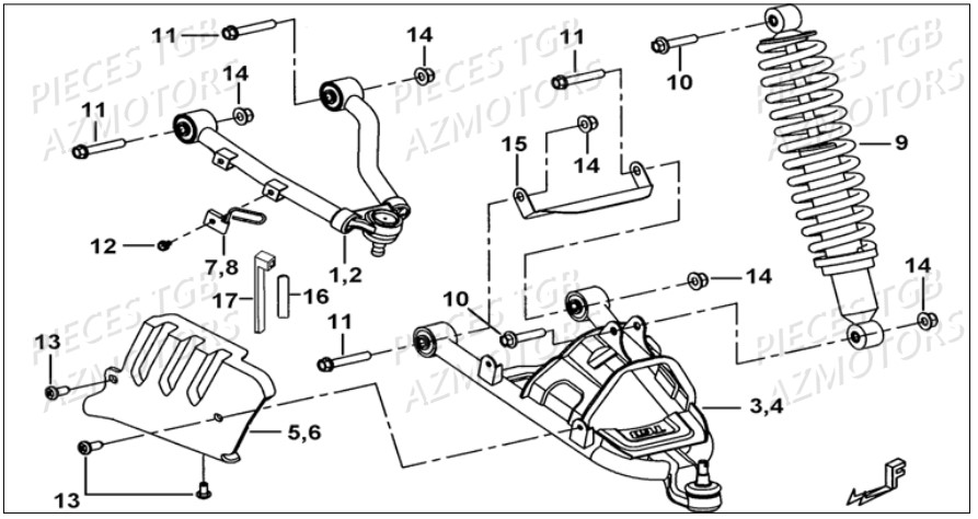 Suspension Avant TGB Pieces TGB BLADE 500 SL EFI (No Serie RFCFTGTBB...Type: FTG-HDE)
