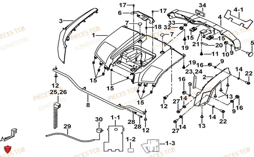 Carrosserie Arriere AZMOTORS Pieces TGB BLADE 1000 LTX ABS (No Serie RFCETTTBG.. Type: ETT-JJ)