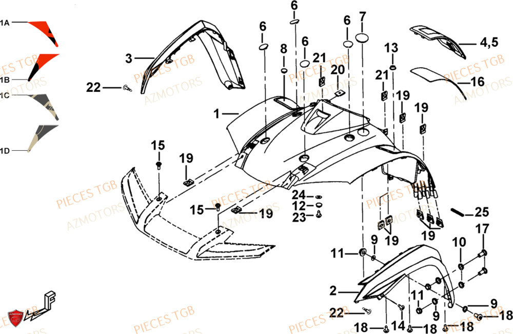 Carrosserie Avant AZMOTORS Pieces TGB BLADE 1000 LTX ABS (No Serie RFCETTTBG.. Type: ETT-JJ)