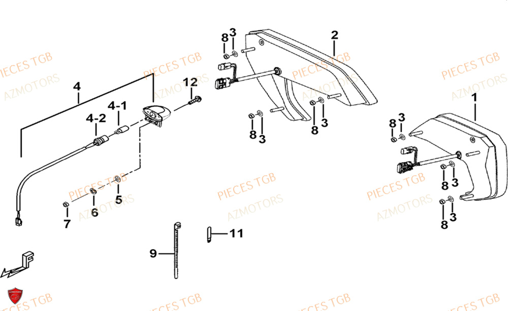 Eclairage Arriere Led AZMOTORS Pieces TGB BLADE 1000 LTX ABS (No Serie RFCETTTBG.. Type: ETT-JJ)