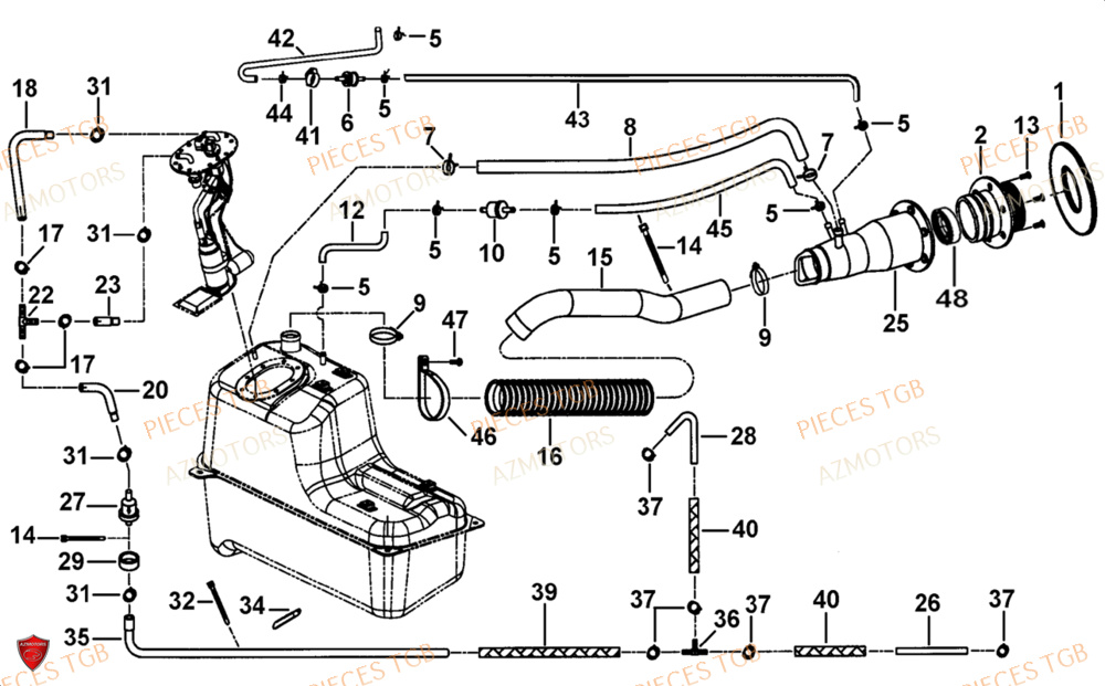 Equipement Du Reservoir AZMOTORS Pieces TGB BLADE 1000 LTX ABS (No Serie RFCETTTBG.. Type: ETT-JJ)