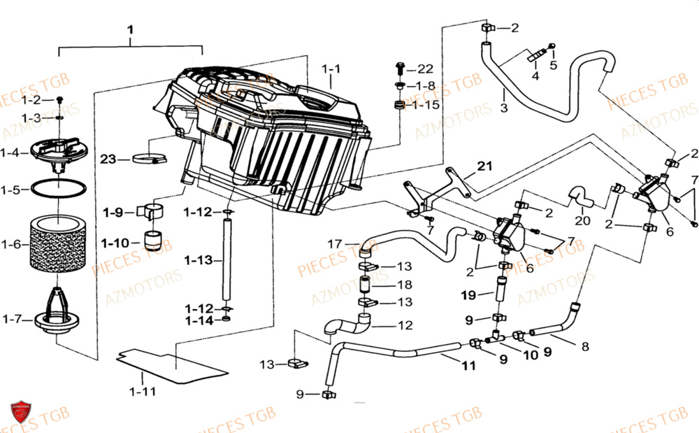 Filtre A Air AZMOTORS Pieces TGB BLADE 1000 LTX ABS (No Serie RFCETTTBG.. Type: ETT-JJ)