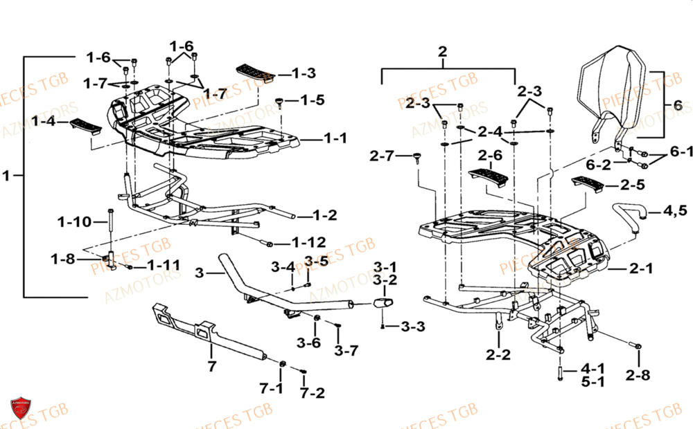 Porte Bagages Option AZMOTORS Pieces TGB BLADE 1000 LTX ABS (No Serie RFCETTTBG.. Type: ETT-JJ)