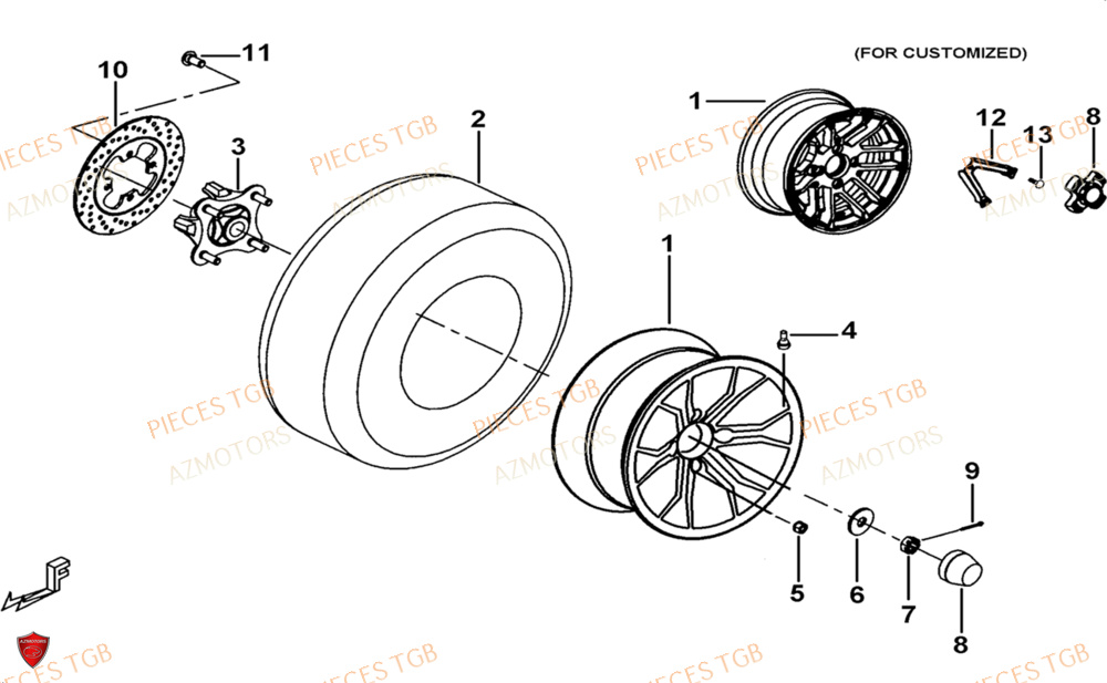 Roues Arriere AZMOTORS Pieces TGB BLADE 1000 LTX ABS (No Serie RFCETTTBG.. Type: ETT-JJ)