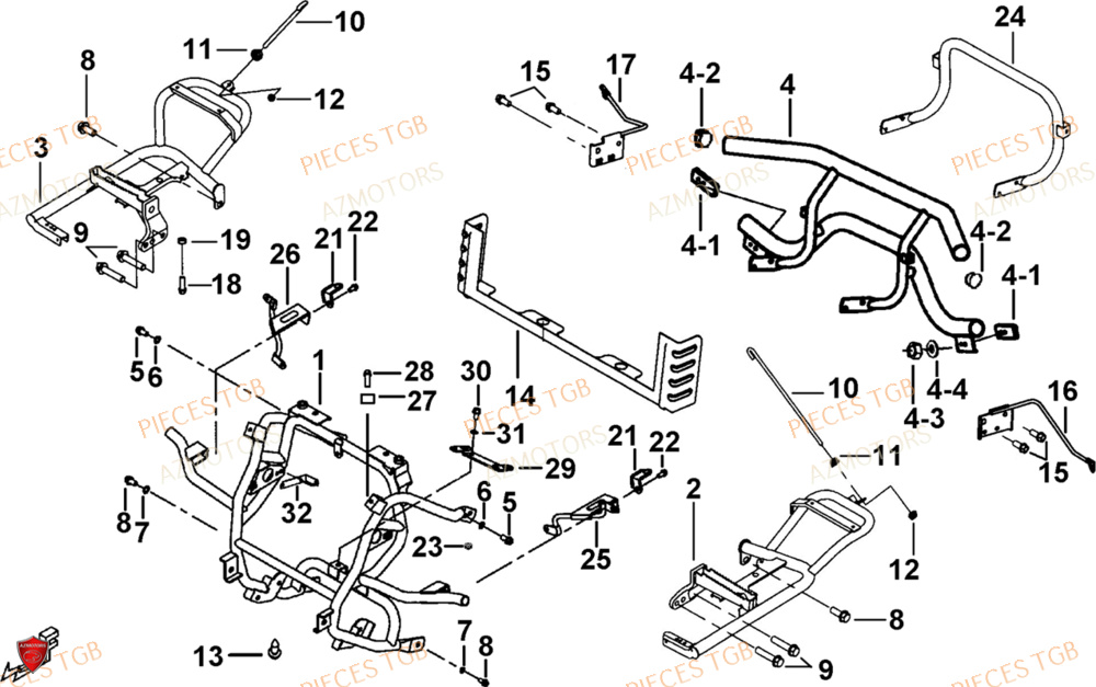 Support Pare Chocs AZMOTORS Pieces TGB BLADE 1000 LTX ABS (No Serie RFCETTTBG.. Type: ETT-JJ)