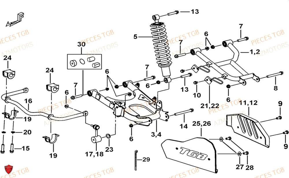 Suspension Arriere AZMOTORS Pieces TGB BLADE 1000 LTX ABS (No Serie RFCETTTBG.. Type: ETT-JJ)
