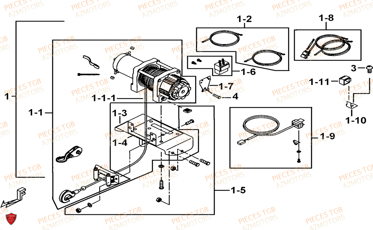 Treuil (option) AZMOTORS Pieces TGB BLADE 1000 LTX ABS (No Serie RFCETTTBG.. Type: ETT-JJ)