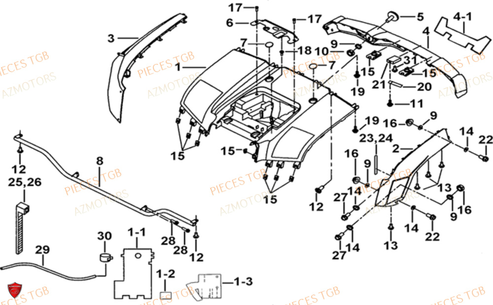 Carrosserie Arriere AZMOTORS Pieces TGB BLADE 1000 LTX EPS (No Serie RFCETTTBC.. Type: ETT-J)