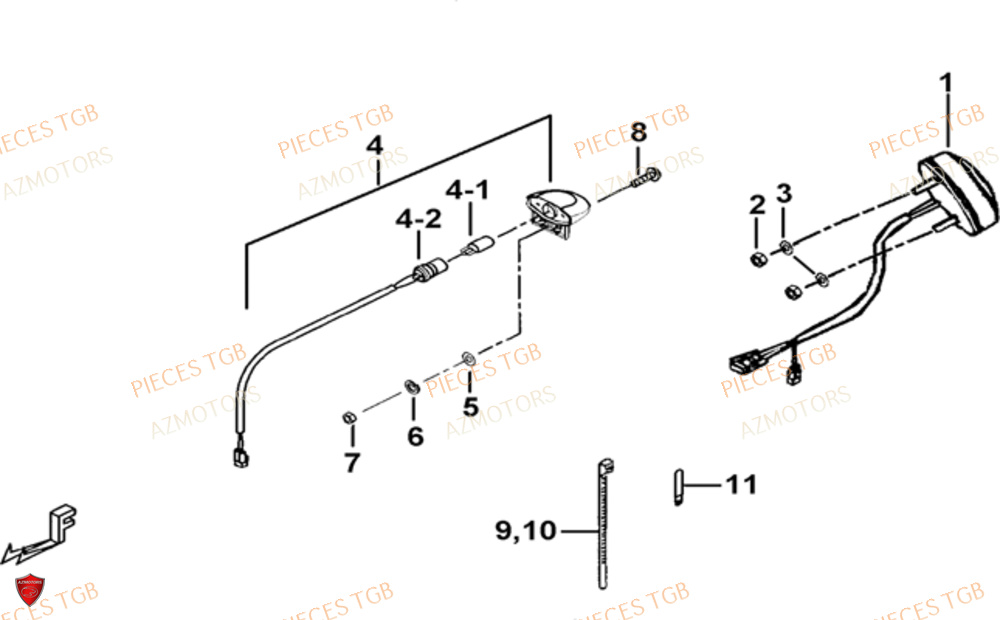 Eclairage Arriere AZMOTORS Pieces TGB BLADE 1000 LTX EPS (No Serie RFCETTTBC.. Type: ETT-J)