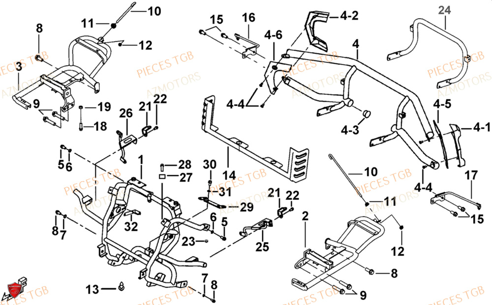 Support Pare Chocs AZMOTORS Pieces TGB BLADE 1000 LTX EPS (No Serie RFCETTTBC.. Type: ETT-J)