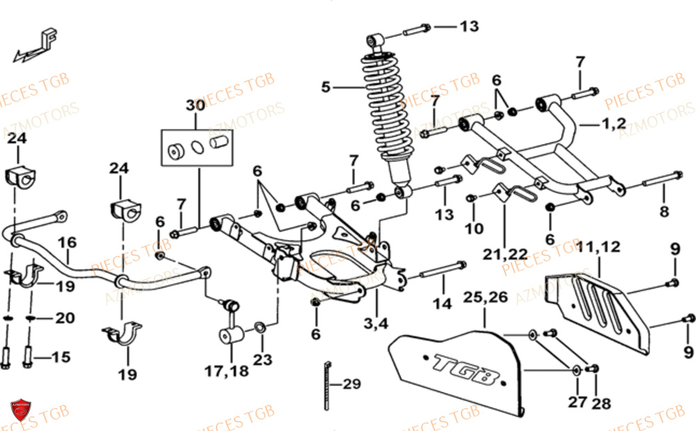 Suspension Arriere AZMOTORS Pieces TGB BLADE 1000 LTX EPS (No Serie RFCETTTBC.. Type: ETT-J)