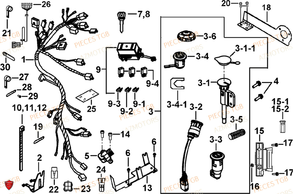Systeme Electrique 2 AZMOTORS Pieces TGB BLADE 1000 LTX EPS (No Serie RFCETTTBC.. Type: ETT-J)