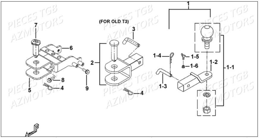Attelages  Option AZMOTORS Pieces TGB BLADE 1000 LT SL (No Serie RFCETTETA... Type ETT)

