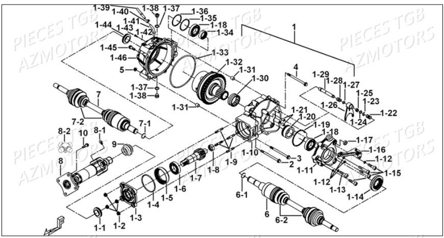 Blocage Differentiel Arriere AZMOTORS Pieces TGB BLADE 1000 LT SL (No Serie RFCETTETA... Type ETT)

