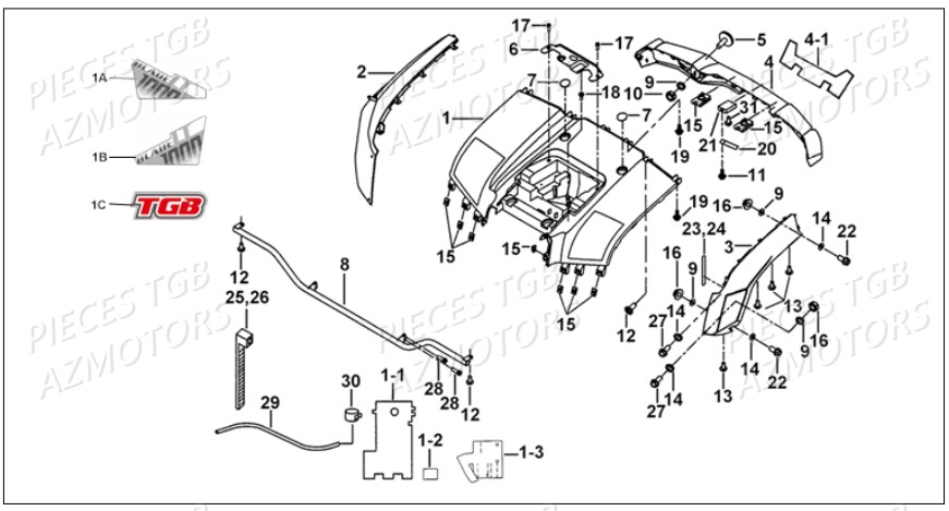 Carrosserie Arriere AZMOTORS Pieces TGB BLADE 1000 LT SL (No Serie RFCETTETA... Type ETT)

