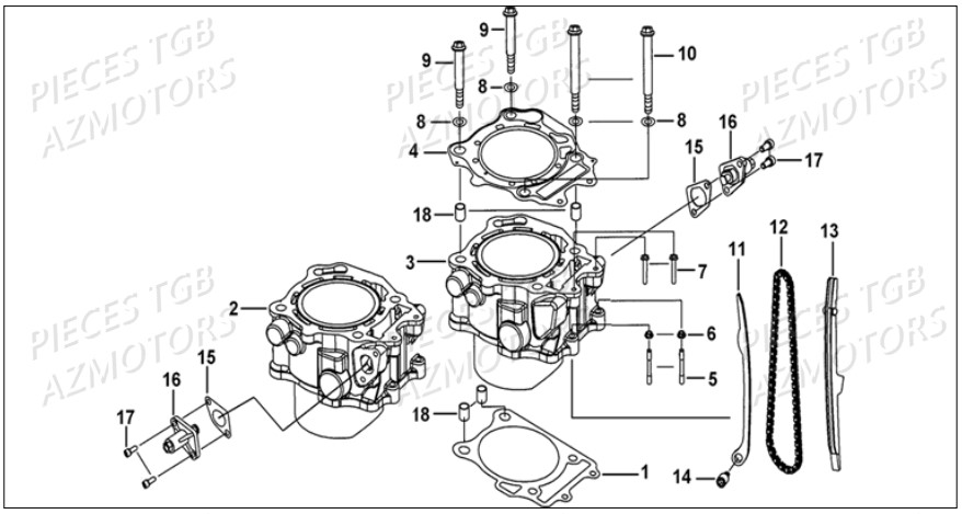 Cylindre AZMOTORS Pieces TGB BLADE 1000 LT SL (No Serie RFCETTETA... Type ETT)

