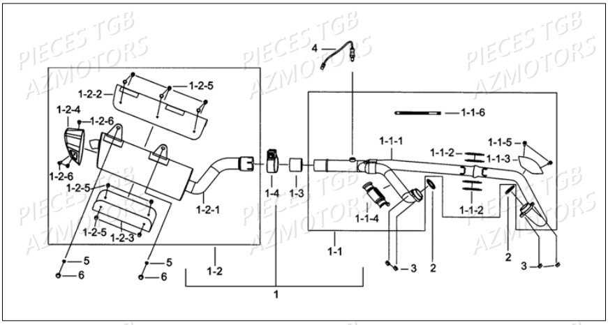 Ensemble Echappement AZMOTORS Pieces TGB BLADE 1000 LT SL (No Serie RFCETTETA... Type ETT)

