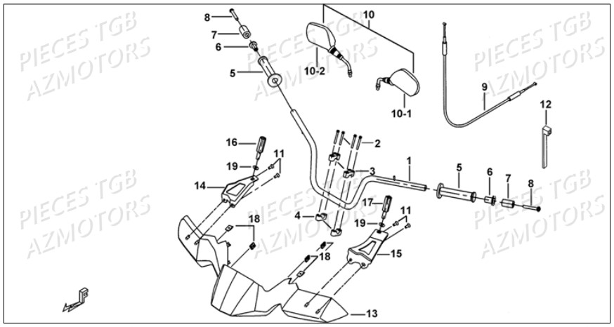 Guidon AZMOTORS Pieces TGB BLADE 1000 LT SL (No Serie RFCETTETA... Type ETT)

