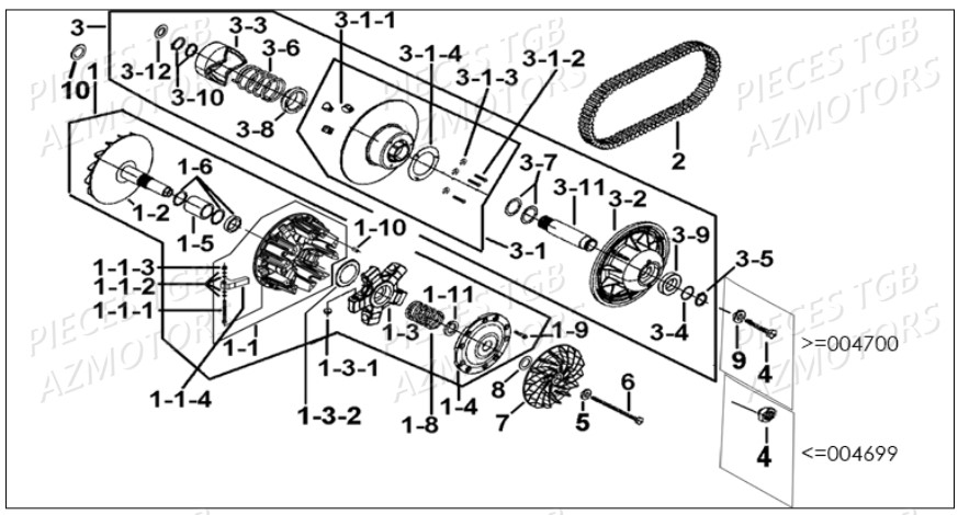 Variateur AZMOTORS Pieces TGB BLADE 1000 LT SL (No Serie RFCETTETA... Type ETT)

