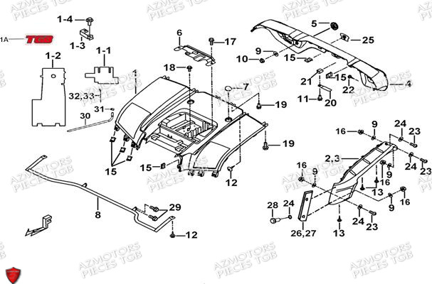 Carrosserie Arriere AZMOTORS Pieces TGB BLADE 470 SL (No Serie RFCFTGTBD...Type:FTG-HRE)