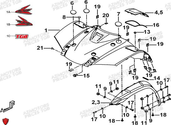 Carrosserie Avant AZMOTORS Pieces TGB BLADE 470 SL (No Serie RFCFTGTBD...Type:FTG-HRE)