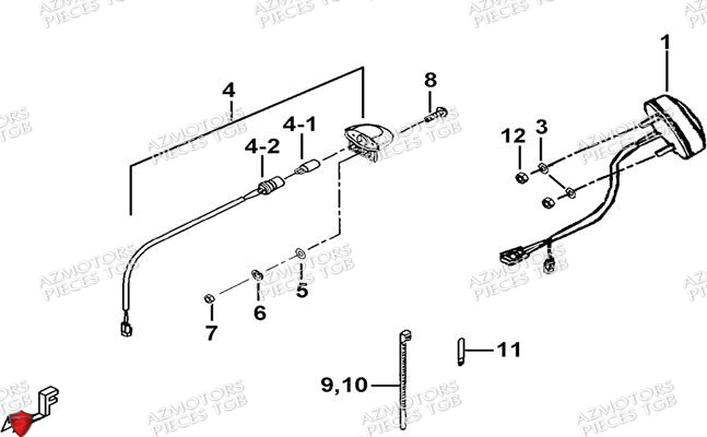 Eclairage Arriere AZMOTORS Pieces TGB BLADE 470 SL (No Serie RFCFTGTBD...Type:FTG-HRE)