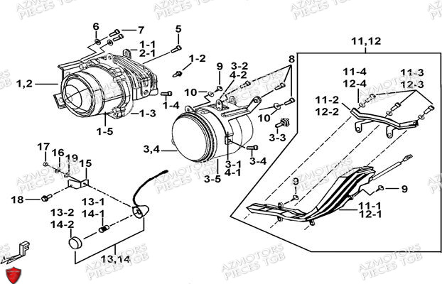 Eclairage Avant AZMOTORS Pieces TGB BLADE 470 SL (No Serie RFCFTGTBD...Type:FTG-HRE)